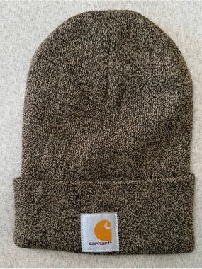 Carhartt Brown Heather Ribbed Knit Beanie with Logo Tag